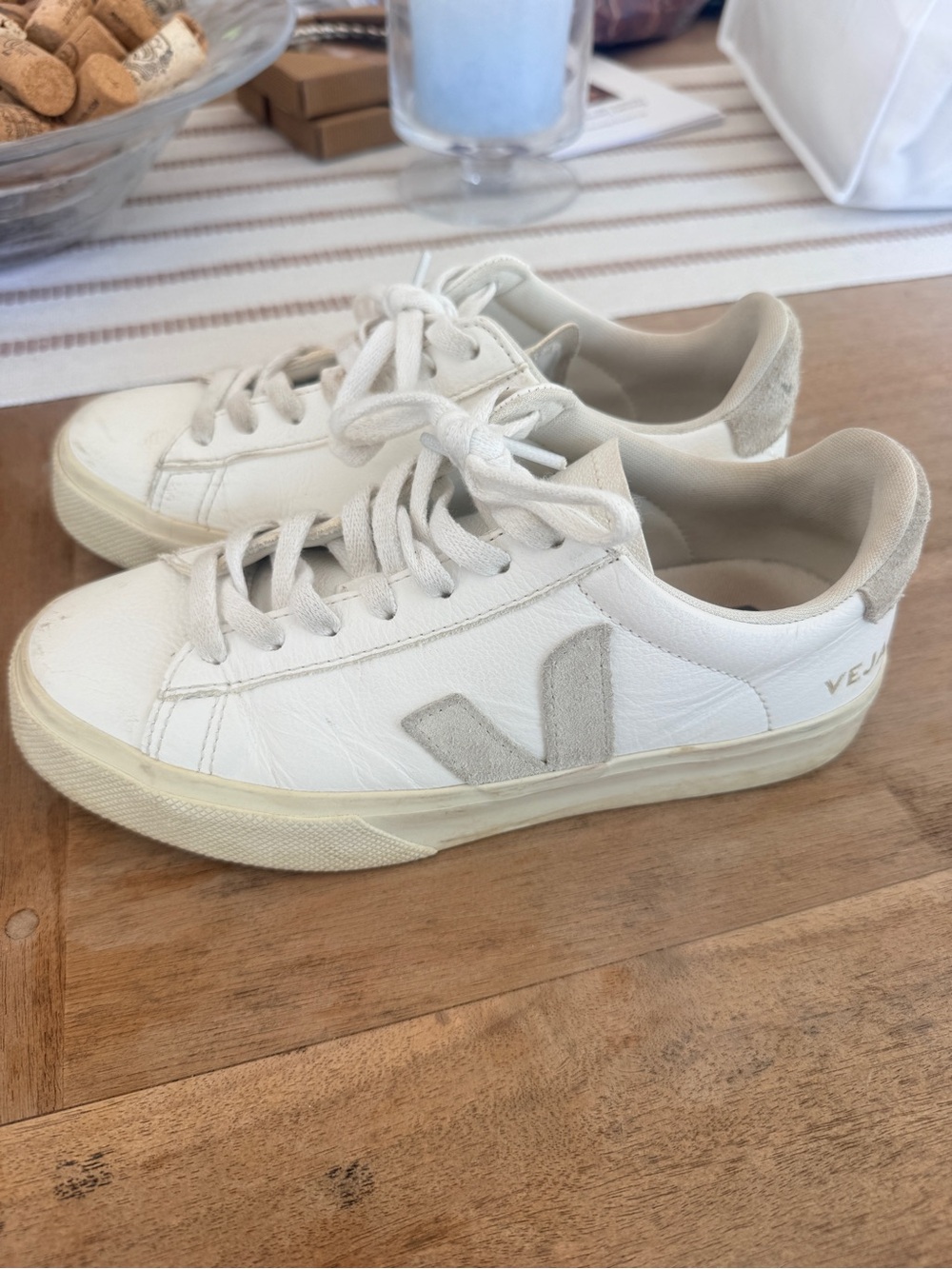 Veja Kids White & Light Gray Leather Sneakers